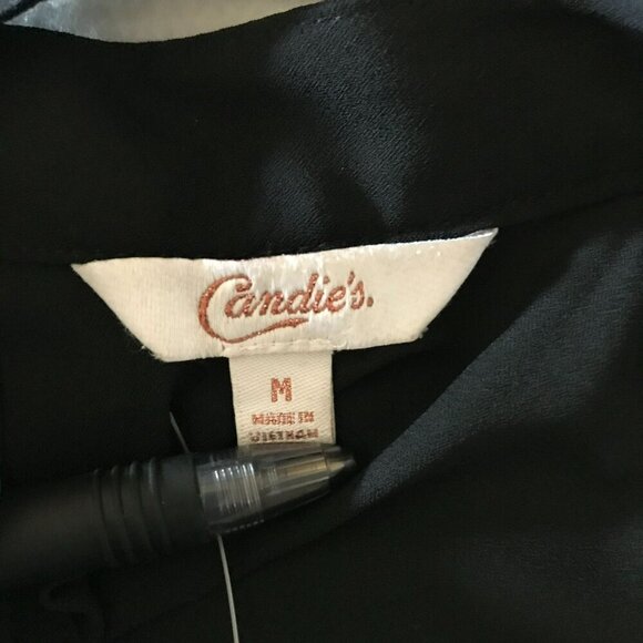 Candies' NWT Blouse 2-Button Keyhole Sleeveless with Rose Applique Size M Black - Picture 12 of 14